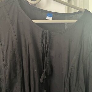 Black Embroidered Maxi dress with Tassel Tie